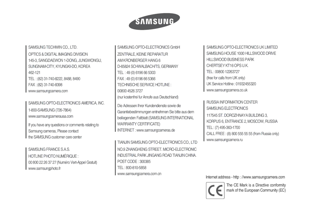 Samsung EC-L700ZSBA/DE, EC-L700ZBBA/FR, EC-L700ZBBA/E1, EC-L700ZSBA/FR, EC-L700ZSBA/E1, EC-L700ZBBA/DE manual 6806-4307 