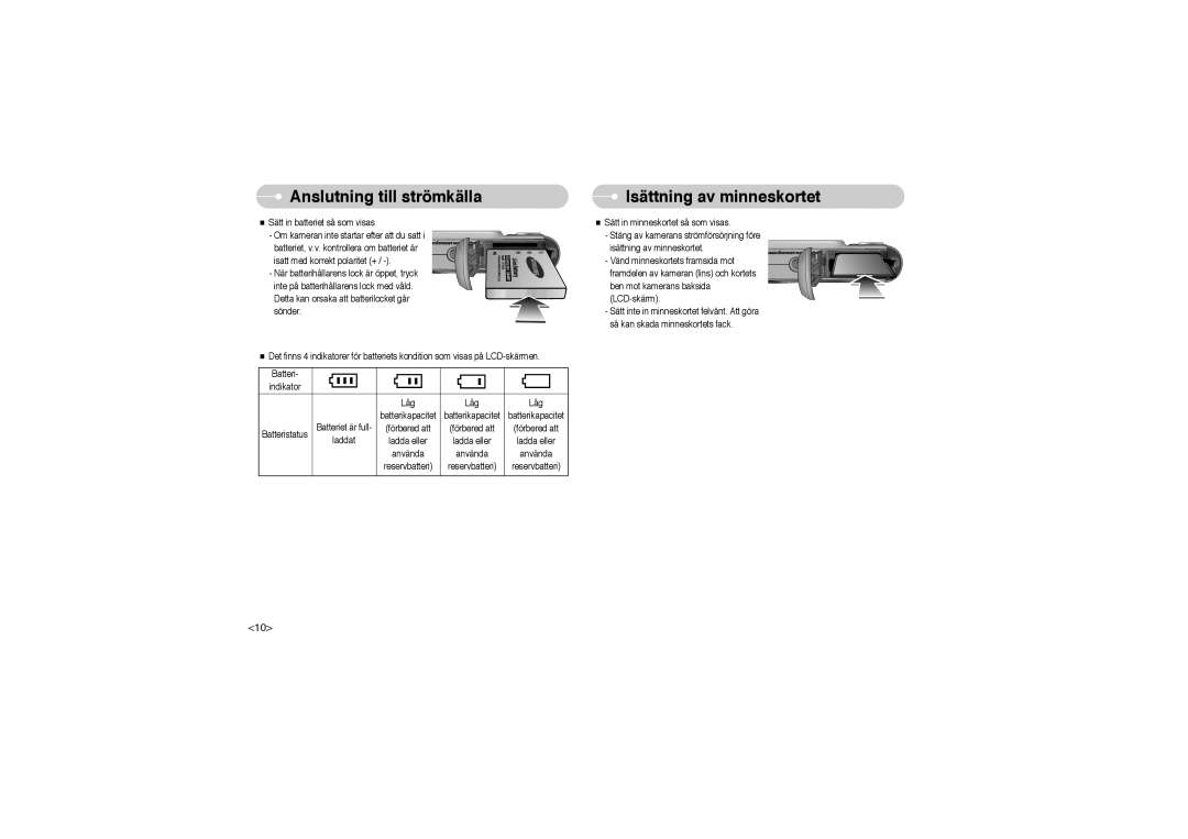 Samsung EC-L700ZBBA/DE, EC-L700ZSBA/DE, EC-L700ZBBA/FR, EC-L700ZBBA/E1 Anslutning till strömkälla Isättning av minneskortet 