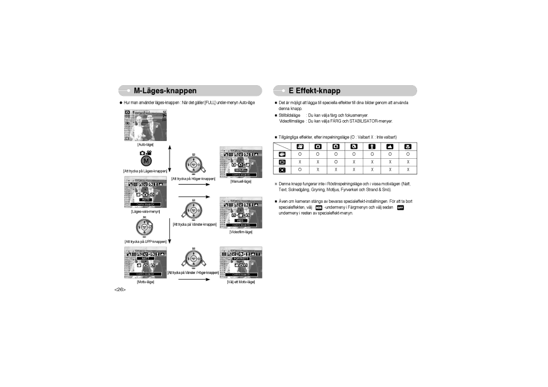 Samsung EC-L700ZSBA/FR, EC-L700ZSBA/DE, EC-L700ZBBA/FR, EC-L700ZBBA/E1 manual Effekt-knapp, Att trycka på Vänster-knappen 