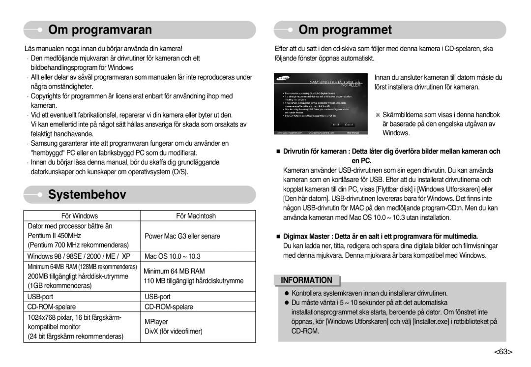 Samsung EC-L700ZSBA/E1, EC-L700ZSBA/DE, EC-L700ZBBA/FR, EC-L700ZBBA/E1 manual Om programvaran, Systembehov, Om programmet 