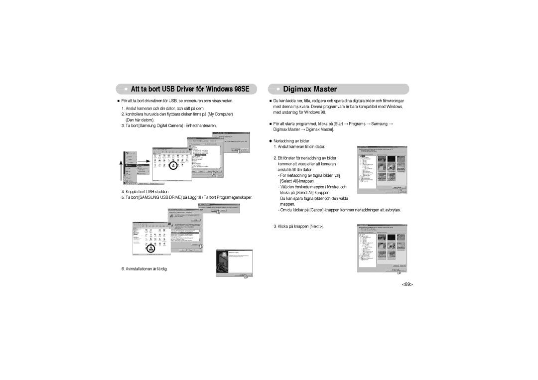 Samsung EC-L700ZSBA/E1, EC-L700ZSBA/DE, EC-L700ZBBA/FR manual Digimax Master, Att ta bort USB Driver för Windows 98SE 