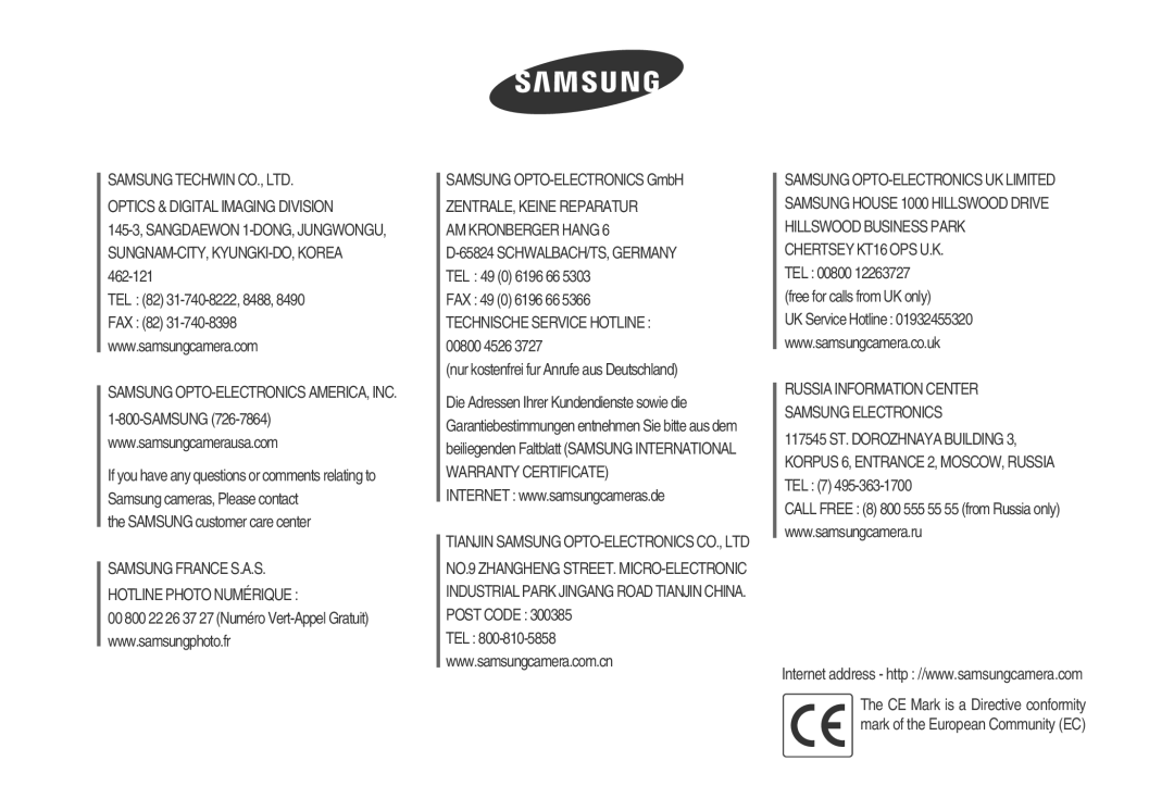 Samsung EC-L700ZSBA/DE, EC-L700ZBBA/FR, EC-L700ZBBA/E1, EC-L700ZSBA/FR, EC-L700ZSBA/E1, EC-L700ZBBA/DE manual 6806-4307 