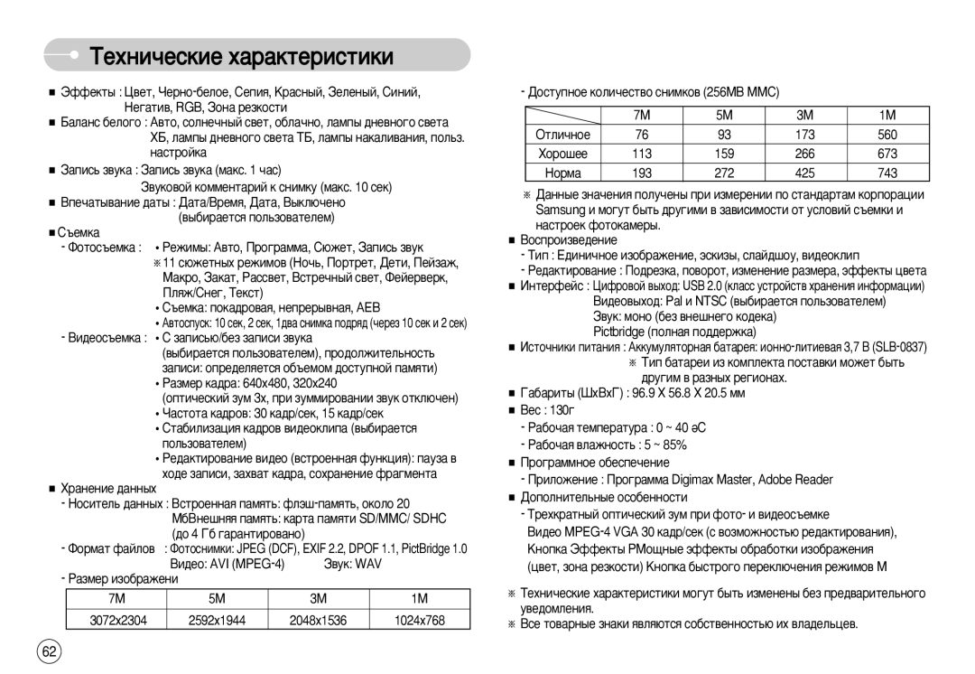 Samsung EC-X700ZBAA manual ÇË‰ÂÓÒ˙ÂÏÍ‡ ë Á‡ÔËÒ¸˛/·ÂÁ Á‡ÔËÒË Á‚ÛÍ‡, ÇË‰ÂÓ AVI MPEG-4, Ñóòúûôìóâ ÍÓÎË˜ÂÒÚ‚Ó ÒÌËÏÍÓ‚ 256MB MMC 