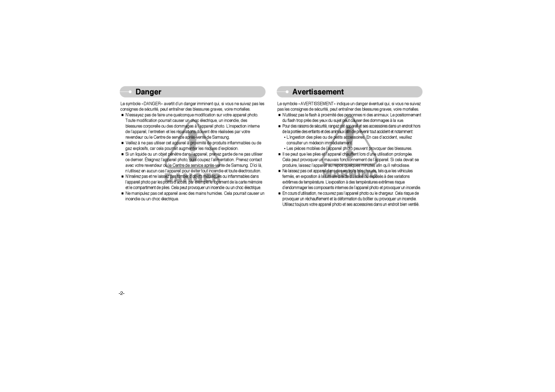 Samsung EC-L700ZBBE/E1, EC-L700ZSBA/DE, EC-L700ZBBA/FR, EC-L700ZSBE/E1, EC-L700ZBBA/E1, EC-L700ZSBA/FR manual Avertissement 