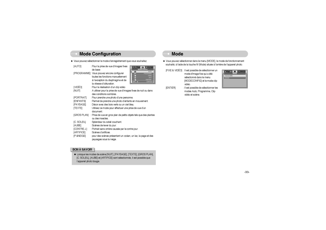 Samsung EC-L700ZBBA/E1, EC-L700ZSBA/DE, EC-L700ZBBA/FR, EC-L700ZSBE/E1, EC-L700ZBBE/E1 manual Mode Configuration, Vidéo 