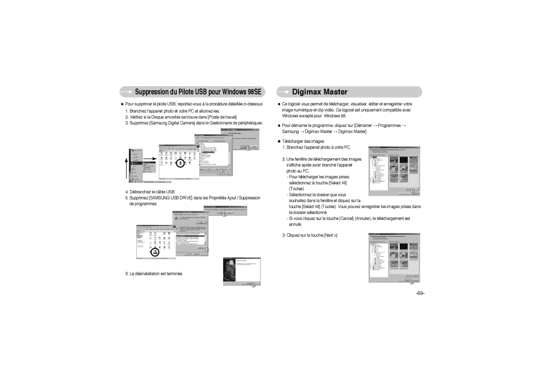 Samsung EC-L700ZSBA/DE, EC-L700ZBBA/FR, EC-L700ZSBE/E1 manual Digimax Master, Suppression du Pilote USB pour Windows 98SE 