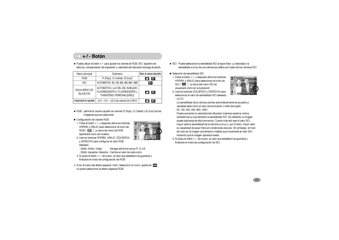 Samsung EC-L700ZSBA/E1, EC-L700ZSBA/DE, EC-L700ZBBA/FR, EC-L700ZSBE/E1 manual + / Botón, Equilibrio DE, Blancos, Auto 