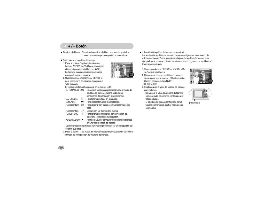 Samsung EC-L700ZBBA/DE, EC-L700ZSBA/DE, EC-L700ZBBA/FR manual Automático, Luz Del Día, Nublado, Tungsteno, Obturador 