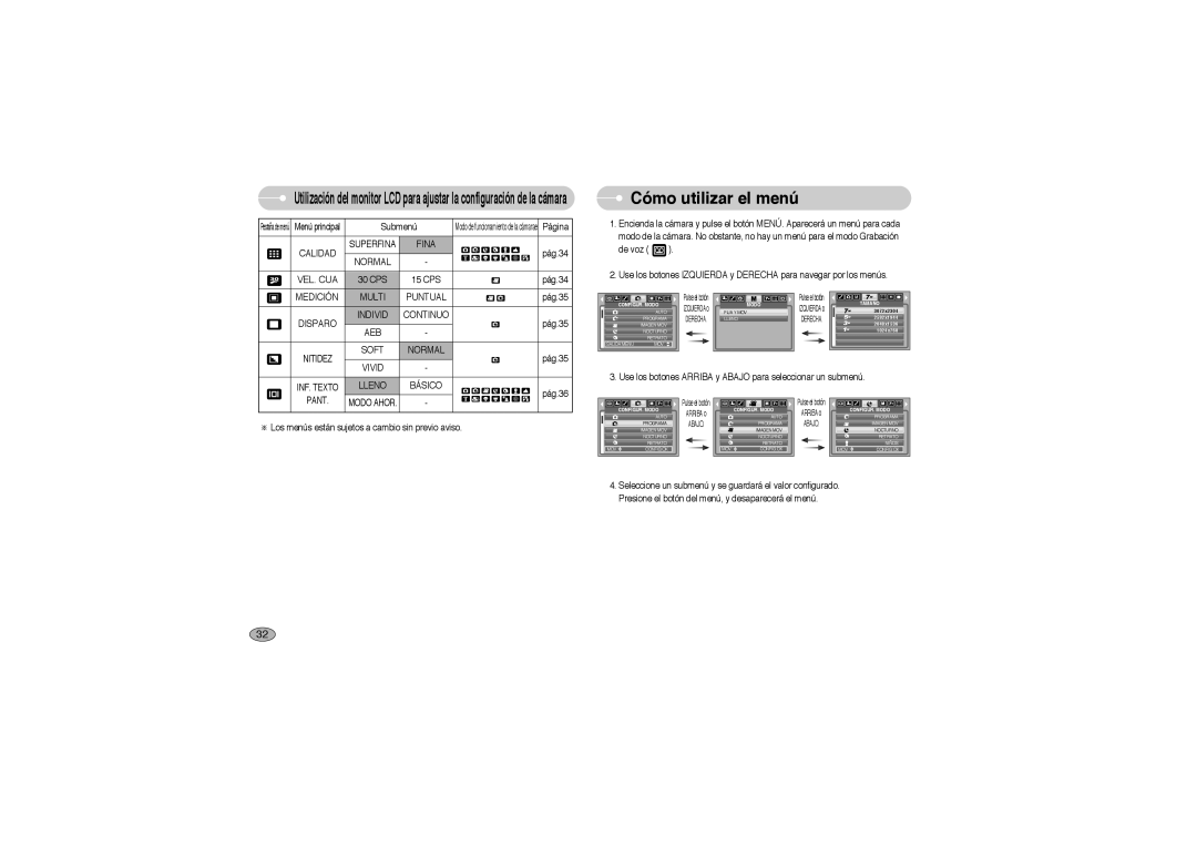 Samsung EC-L700ZBBA/FR, EC-L700ZSBA/DE, EC-L700ZSBE/E1, EC-L700ZBBE/E1, EC-L700ZBBA/E1, EC-L700ZSBA/FR Cómo utilizar el menú 