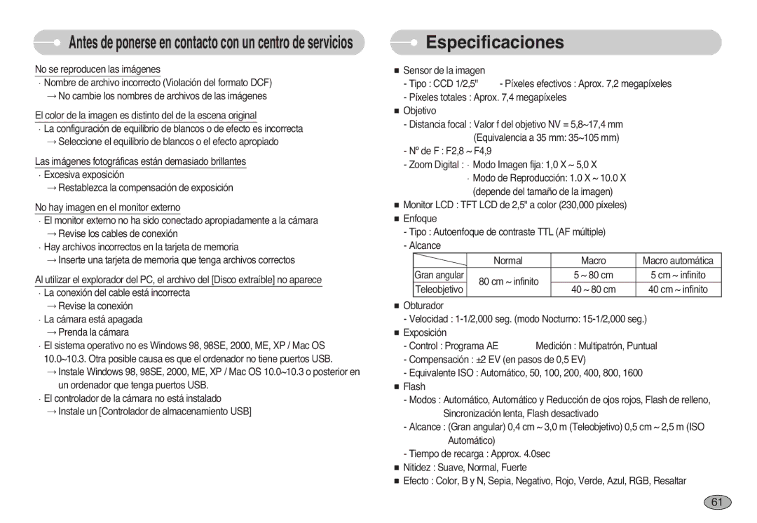 Samsung EC-L700ZSBA/E1, EC-L700ZSBA/DE, EC-L700ZBBA/FR, EC-L700ZSBE/E1, EC-L700ZBBE/E1, EC-L700ZBBA/E1 manual Especificaciones 