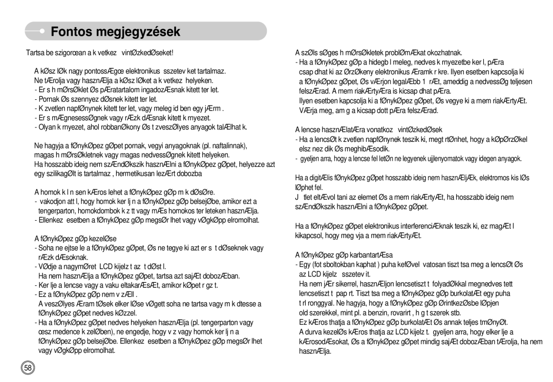 Samsung EC-L700ZBBE/E1, EC-L700ZSBA/DE, EC-L700ZBBA/FR, EC-L700ZSBE/E1, EC-L700ZBBA/E1, EC-L700ZSBA/FR Fontos megjegyzések 