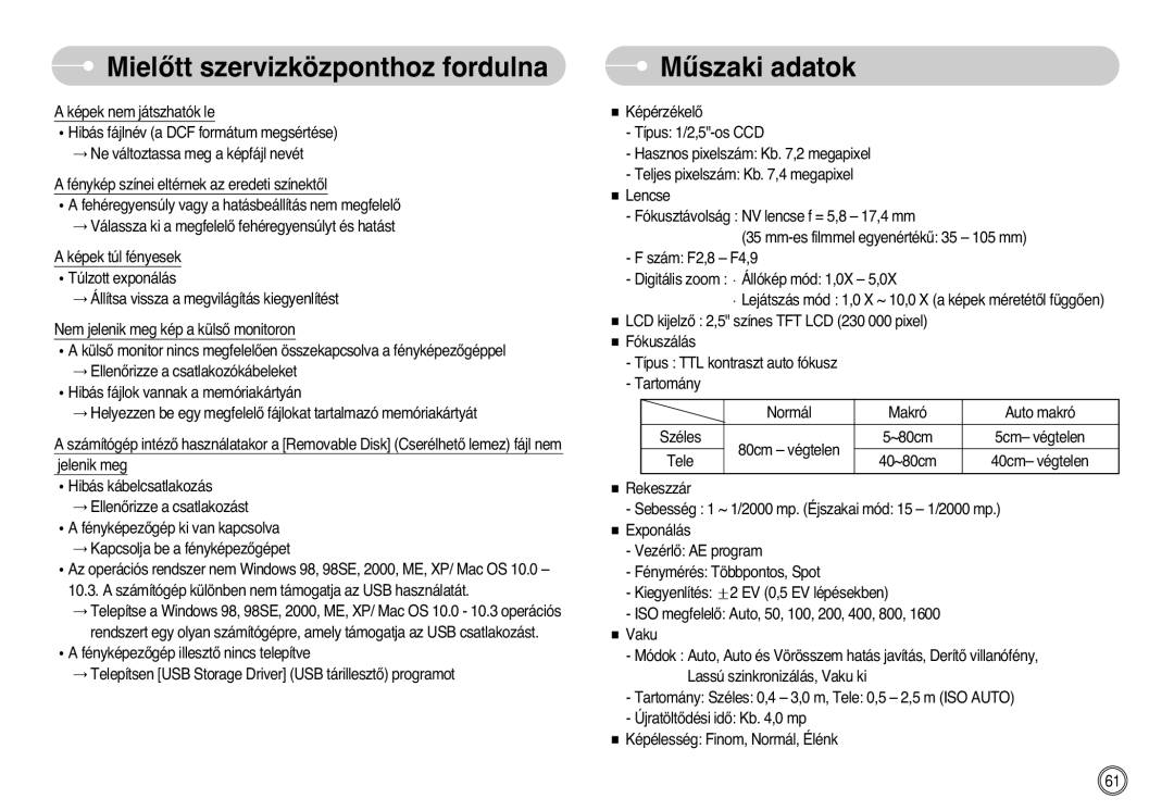 Samsung EC-L700ZSBA/E1, EC-L700ZSBA/DE, EC-L700ZBBA/FR, EC-L700ZSBE/E1, EC-L700ZBBE/E1, EC-L700ZBBA/E1 manual Mıszaki adatok 