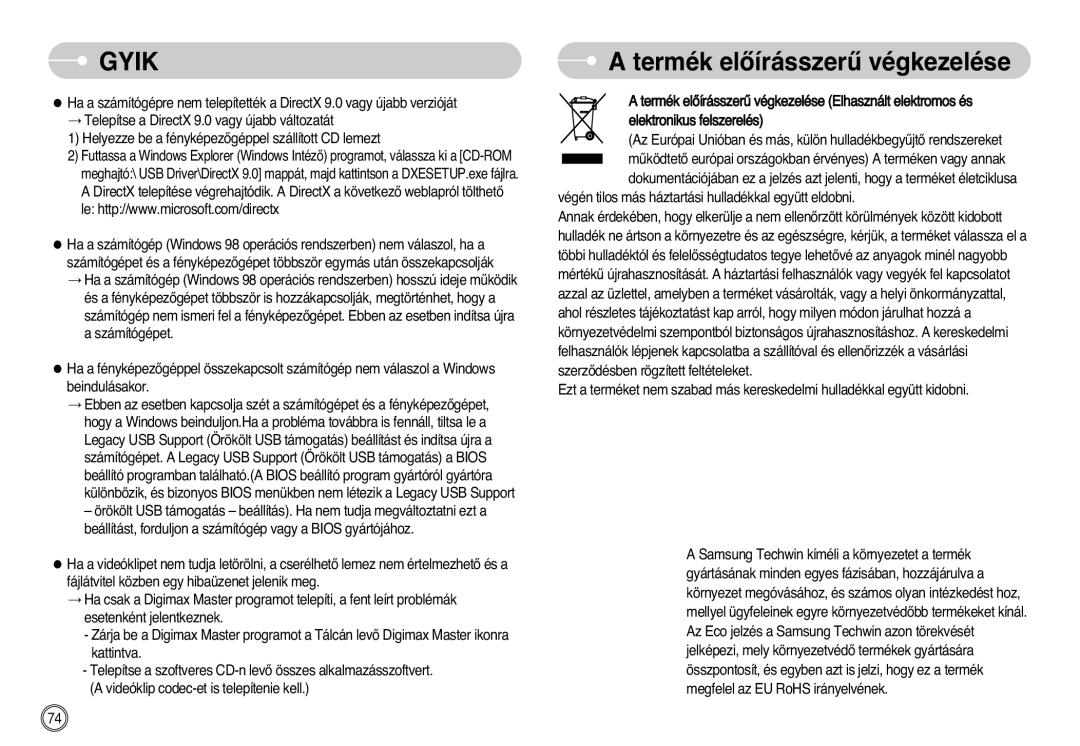 Samsung EC-L700ZBBE/E1, EC-L700ZSBA/DE, EC-L700ZBBA/FR, EC-L700ZSBE/E1, EC-L700ZBBA/E1 manual Termék elŒírásszerı végkezelése 