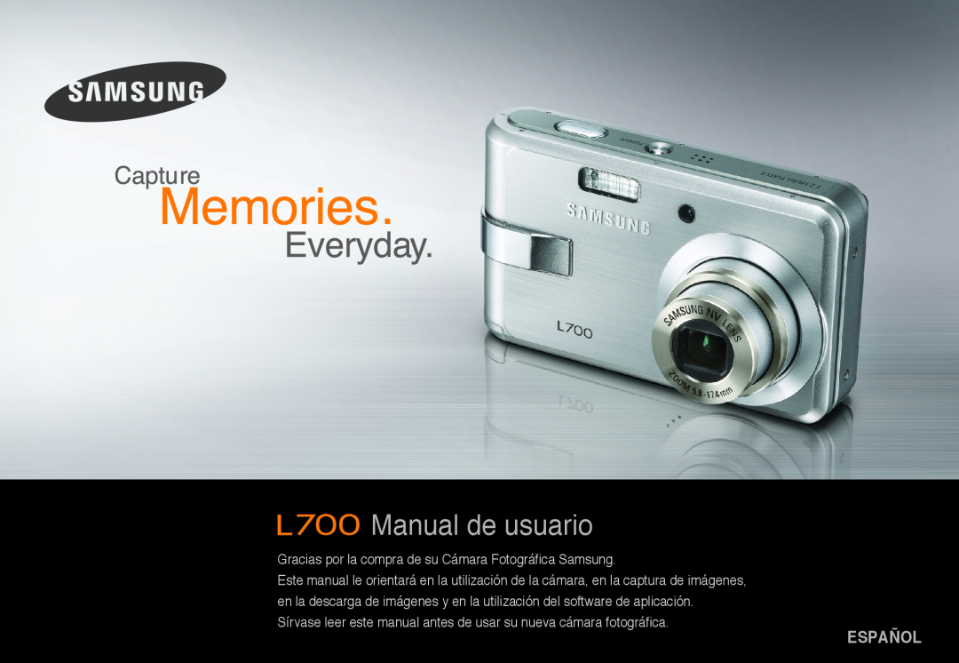 Samsung EC-L700ZBBA/FR manual Manual de usuario, Español, Gracias por la compra de su Cámara Fotográfica Samsung 