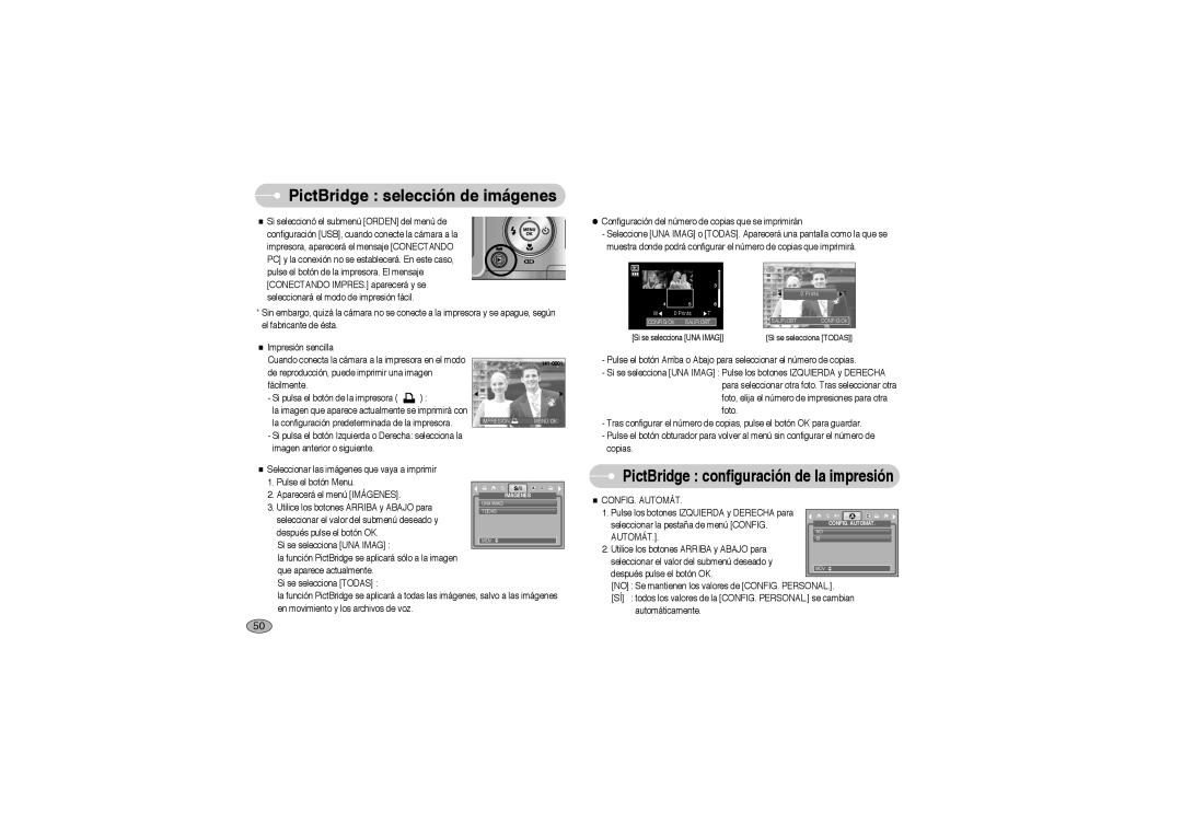 Samsung EC-L700ZBBE/E1, EC-L700ZSBA/DE manual PictBridge selección de imágenes, PictBridge configuración de la impresión 