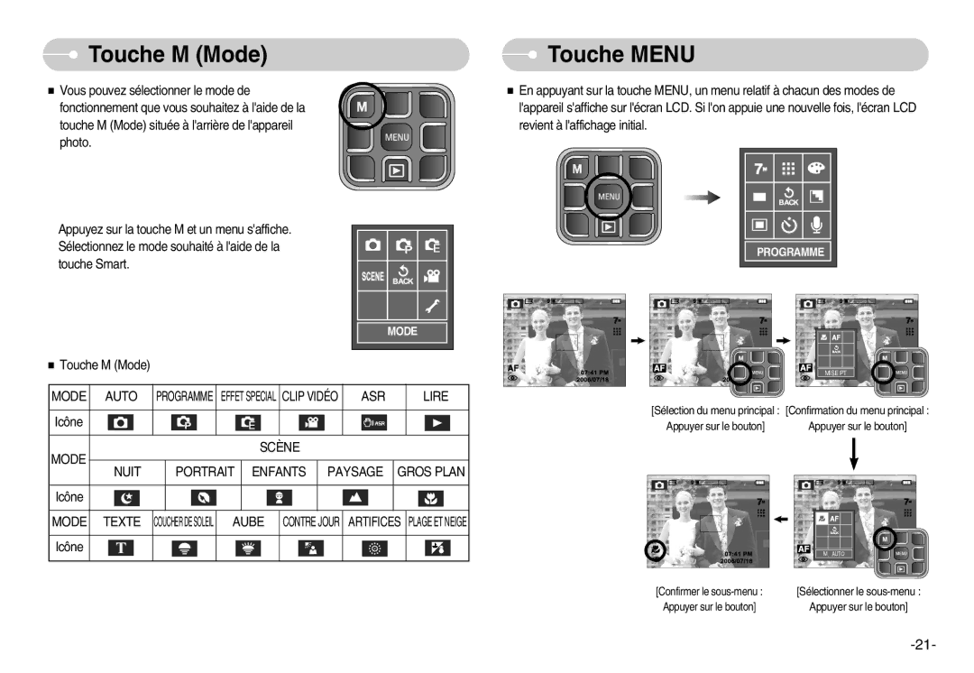 Samsung EC-L70ZZBBA/FR Touche M Mode Touche Menu, Lire, Scène Mode Nuit Portrait Enfants Paysage Gros Plan, Mode Texte 