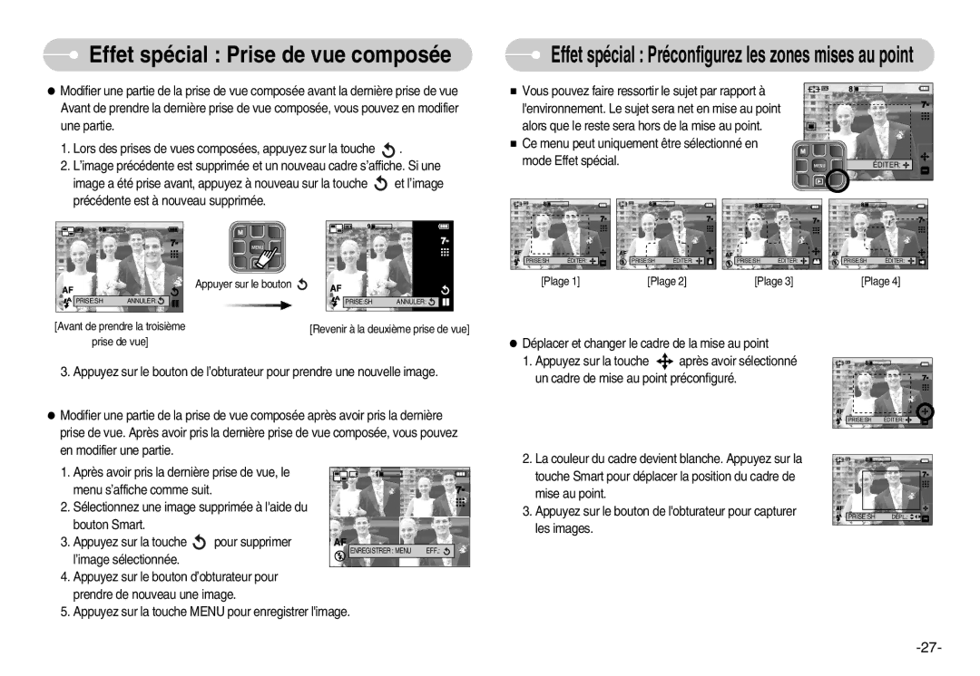 Samsung EC-L70ZZSBA/FR, EC-L70ZZSBB/E1, EC-L70ZZBBA/FR, EC-L70ZZBBA/DE Effet spécial Préconfigurez les zones mises au point 