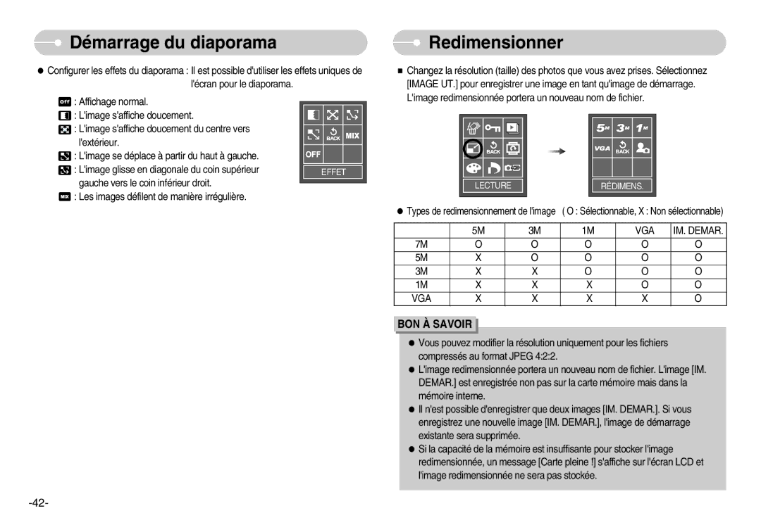 Samsung EC-L70ZZBBA/DE, EC-L70ZZSBA/FR, EC-L70ZZSBB/E1, EC-L70ZZBBA/FR manual Redimensionner, VGA IM. Demar 