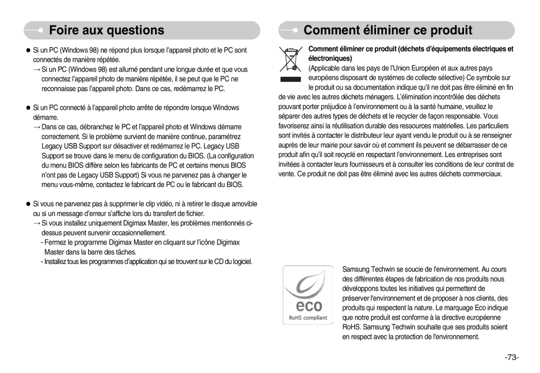 Samsung EC-L70ZZBBA/FR, EC-L70ZZSBA/FR, EC-L70ZZSBB/E1, EC-L70ZZBBA/DE manual Comment éliminer ce produit 