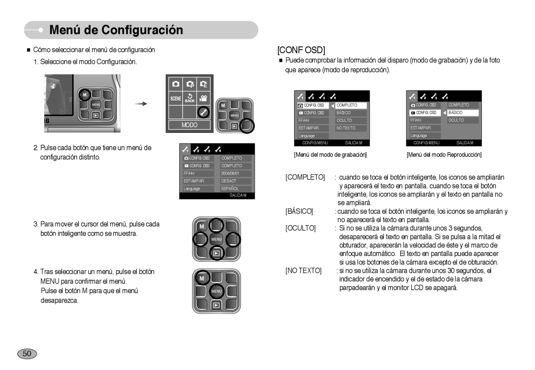 Samsung EC-L70ZZBBA/DE, EC-L70ZZSBB/E1 manual Conf OSD 