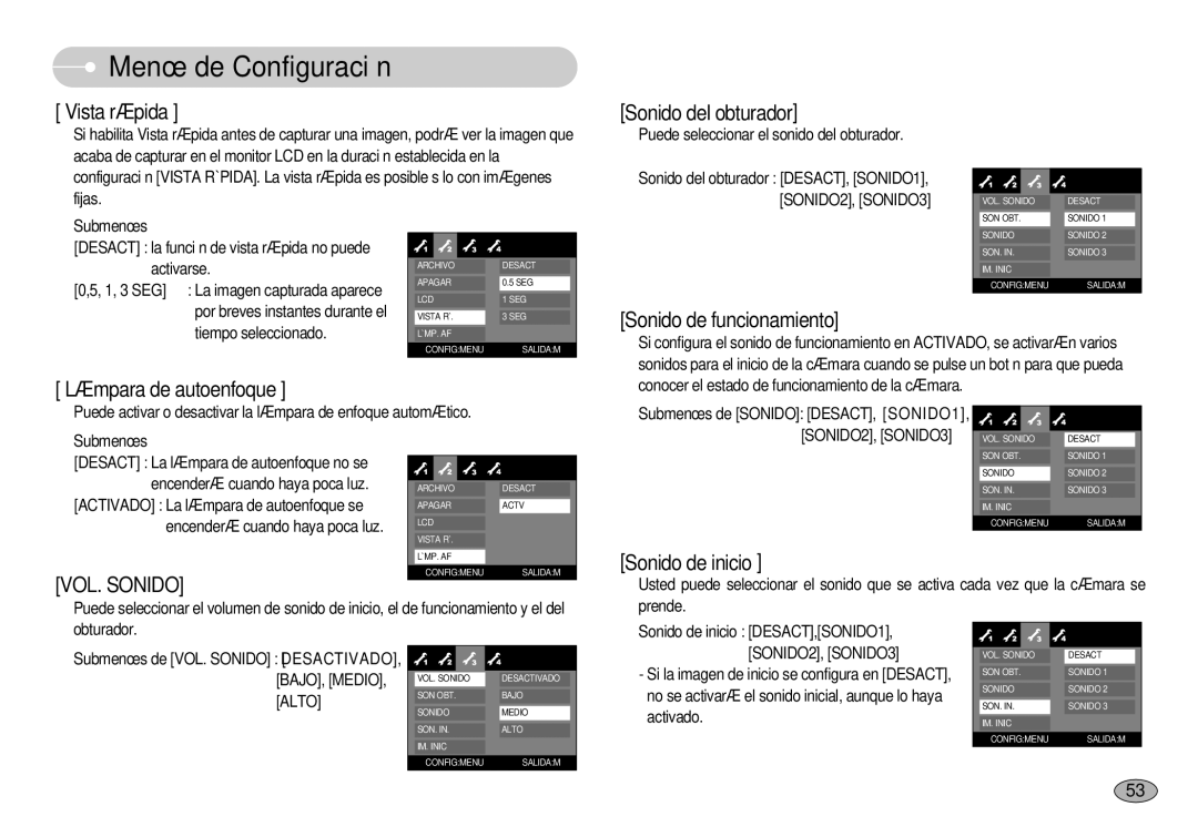 Samsung EC-L70ZZSBB/E1, EC-L70ZZBBA/DE manual VOL. Sonido 