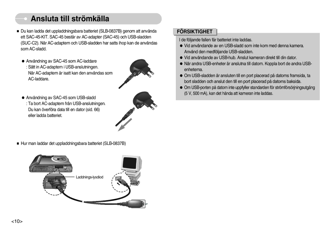 Samsung EC-L70ZZBBA/DE, EC-L70ZZSBB/E1 manual Försiktighet 