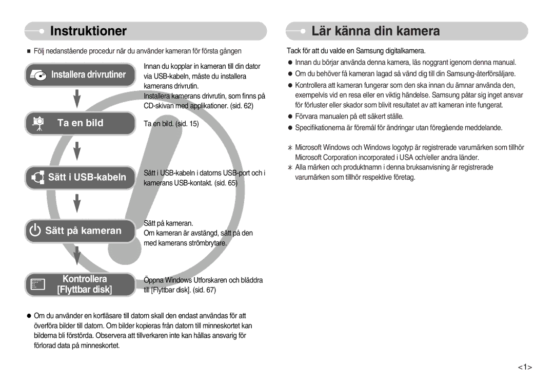 Samsung EC-L70ZZSBB/E1, EC-L70ZZBBA/DE manual Instruktioner, Lär känna din kamera 