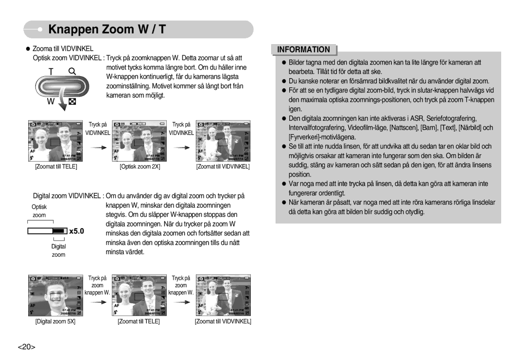 Samsung EC-L70ZZBBA/DE, EC-L70ZZSBB/E1 manual Knappen W, minskar den digitala zoomningen 