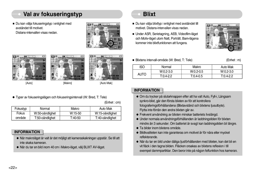 Samsung EC-L70ZZBBA/DE, EC-L70ZZSBB/E1 manual Val av fokuseringstyp, Blixt, Auto 