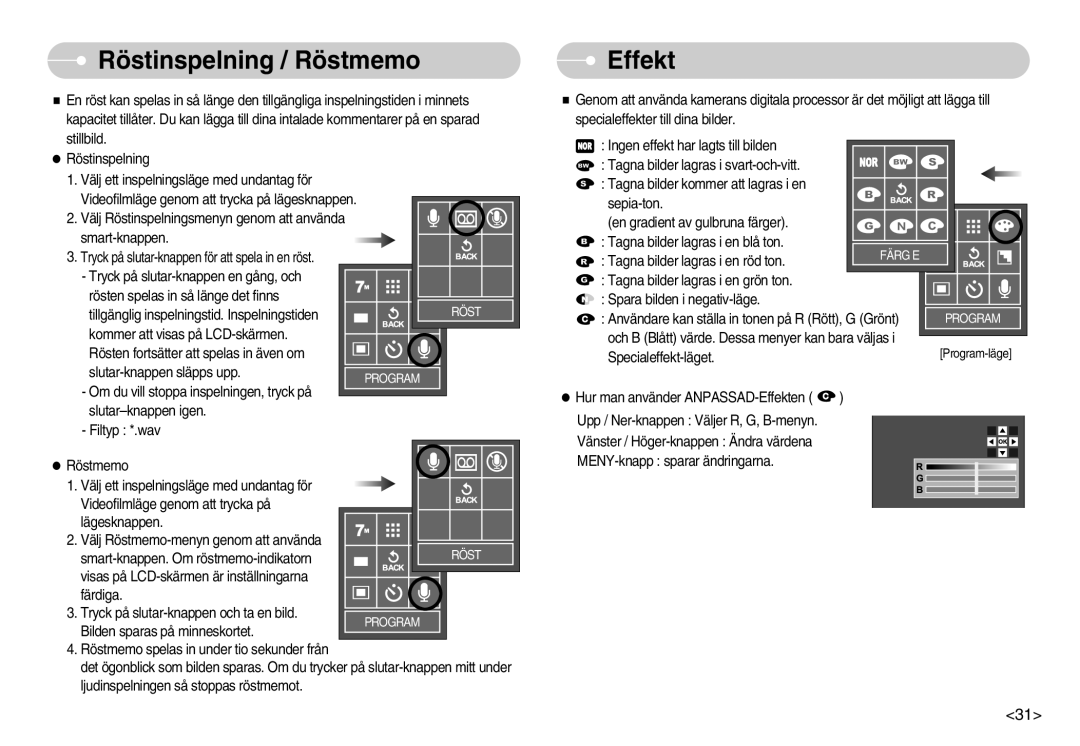 Samsung EC-L70ZZSBB/E1, EC-L70ZZBBA/DE manual Röstinspelning / Röstmemo, Effekt 