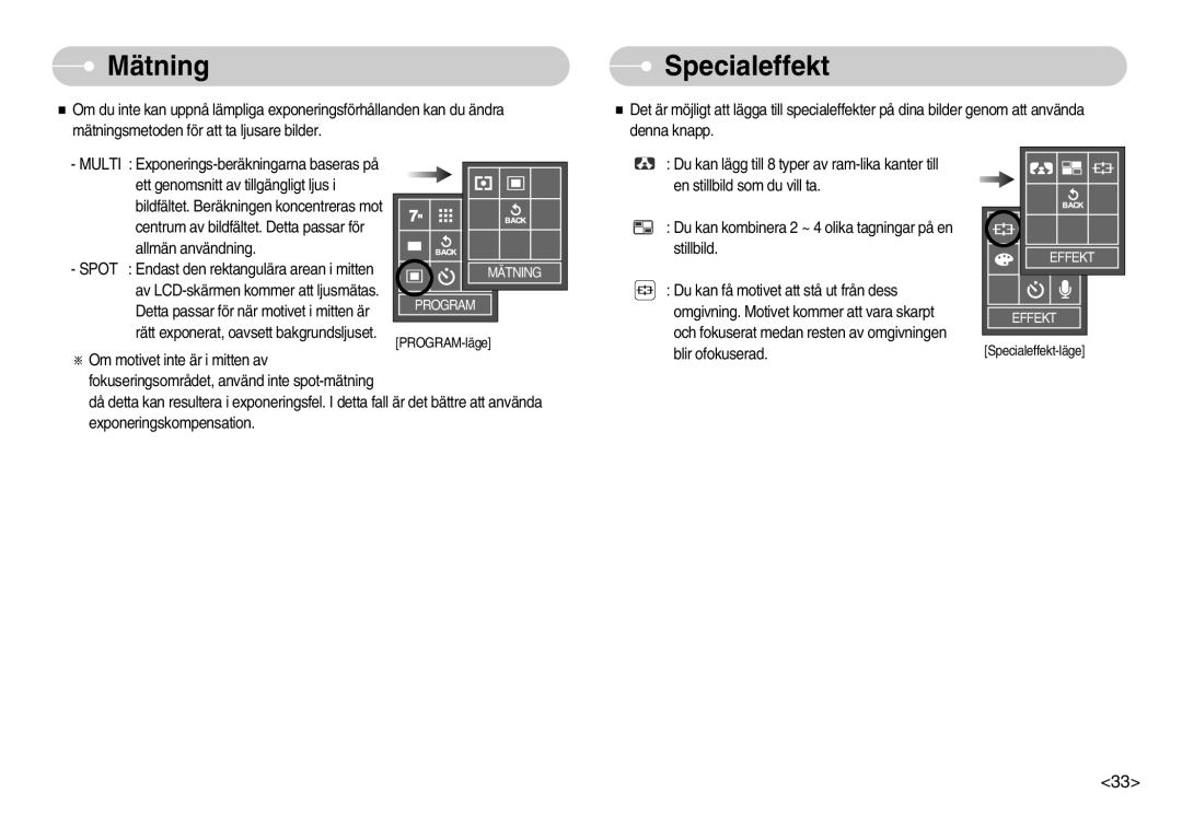 Samsung EC-L70ZZSBB/E1, EC-L70ZZBBA/DE manual Mätning, Specialeffekt 