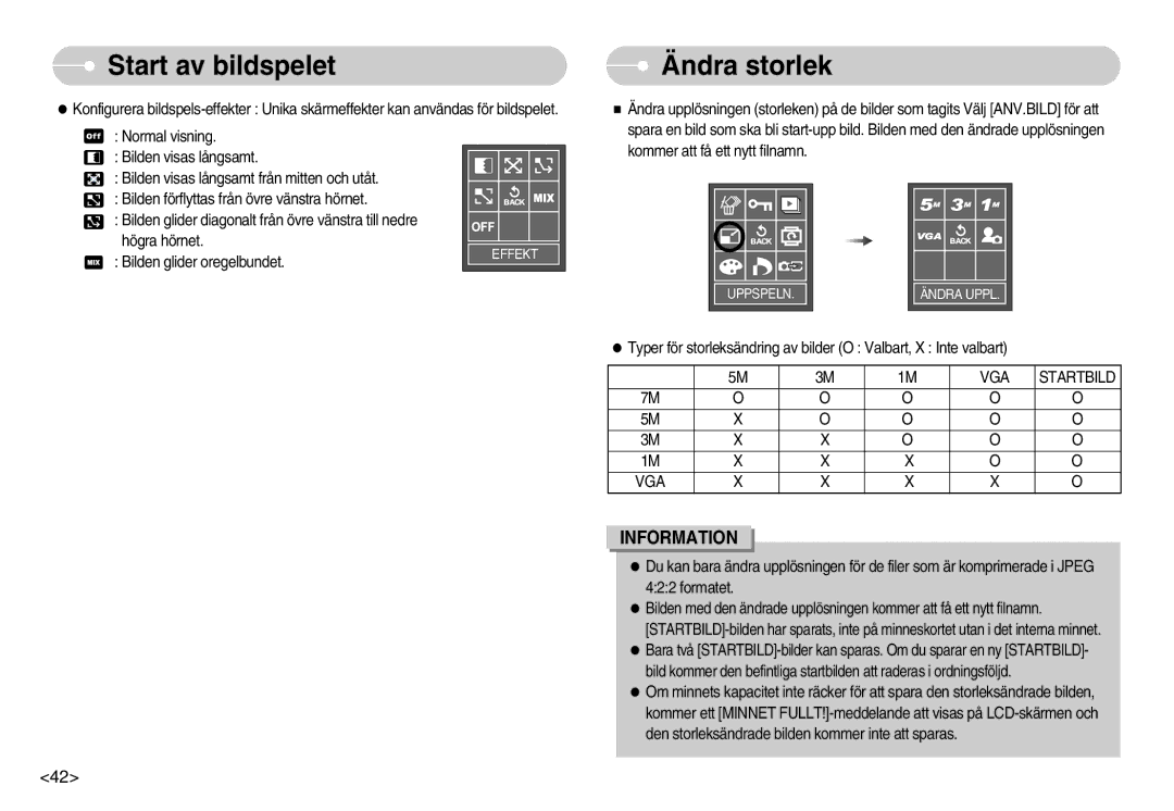 Samsung EC-L70ZZBBA/DE, EC-L70ZZSBB/E1 manual Start av bildspelet, Ändra storlek, VGA Startbild 