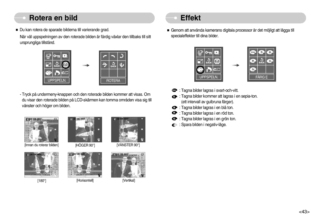 Samsung EC-L70ZZSBB/E1, EC-L70ZZBBA/DE manual Rotera en bild, Effekt 