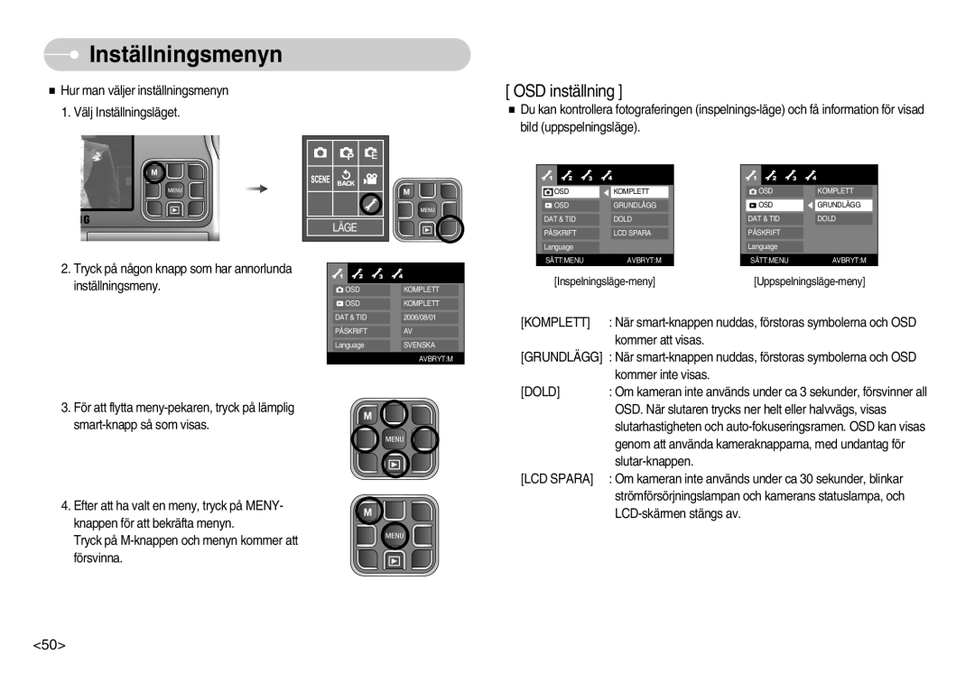 Samsung EC-L70ZZBBA/DE, EC-L70ZZSBB/E1 manual OSD inställning, Dold 