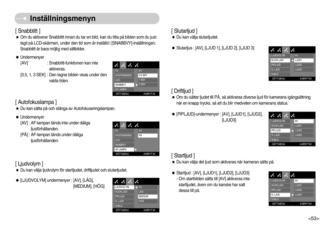 Samsung EC-L70ZZSBB/E1, EC-L70ZZBBA/DE manual Snabbtitt 