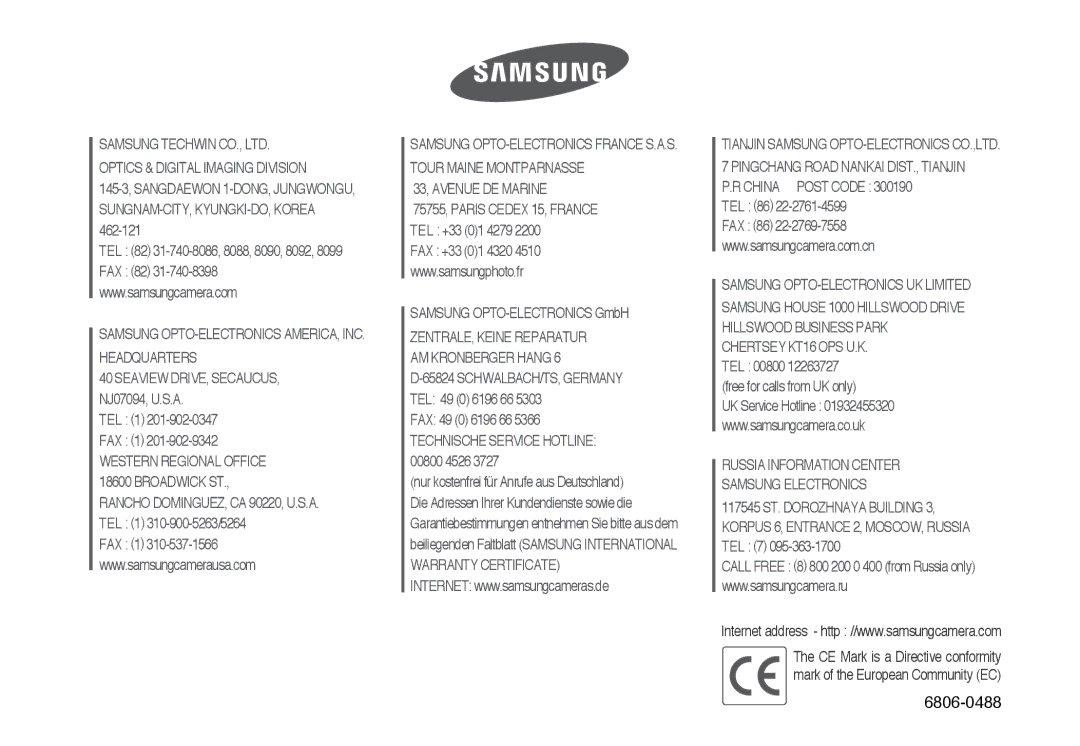 Samsung EC-L70ZZSBB/E1, EC-L70ZZBBA/DE manual 6806-0488 