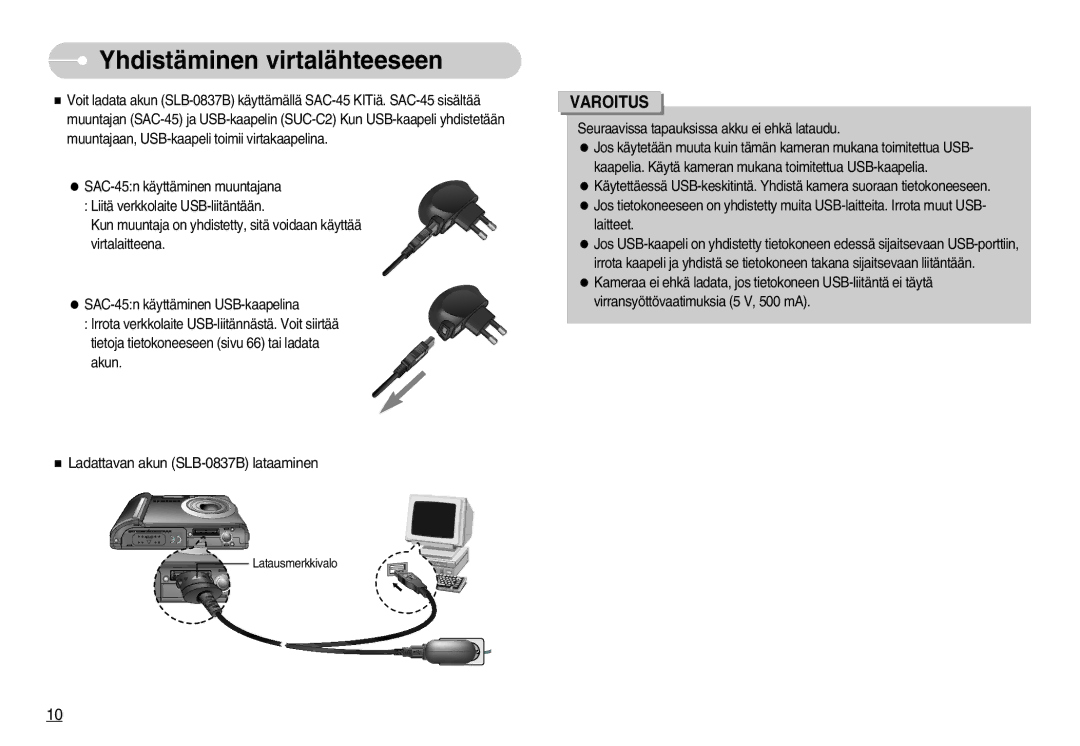 Samsung EC-L70ZZBBA/DE, EC-L70ZZSBB/E1 manual Varoitus 