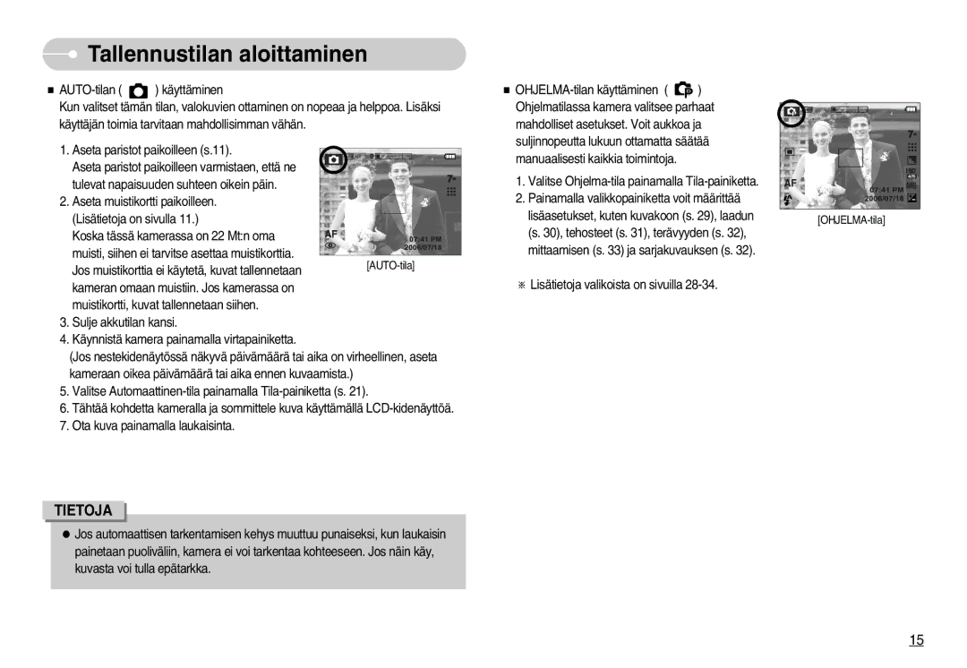 Samsung EC-L70ZZSBB/E1, EC-L70ZZBBA/DE manual Tallennustilan aloittaminen 