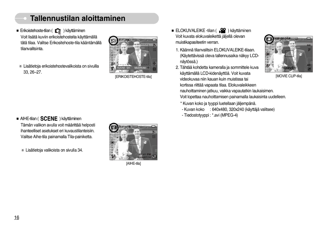 Samsung EC-L70ZZBBA/DE, EC-L70ZZSBB/E1 manual Tiedostotyyppi *.avi MPEG-4 