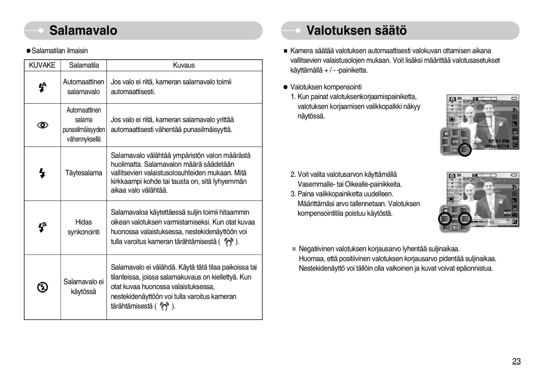 Samsung EC-L70ZZSBB/E1, EC-L70ZZBBA/DE manual Valotuksen säätö, Kuvake 