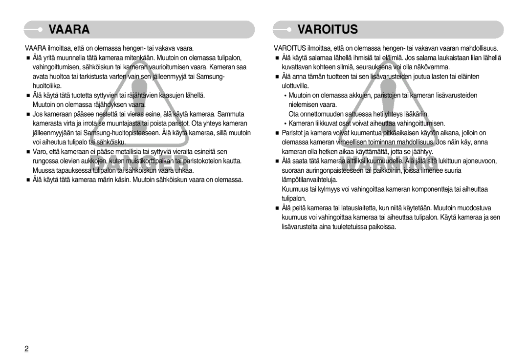 Samsung EC-L70ZZBBA/DE, EC-L70ZZSBB/E1 manual Vaara 