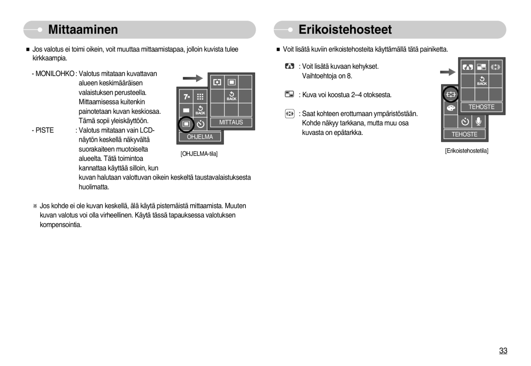 Samsung EC-L70ZZSBB/E1, EC-L70ZZBBA/DE manual Mittaaminen, Erikoistehosteet 