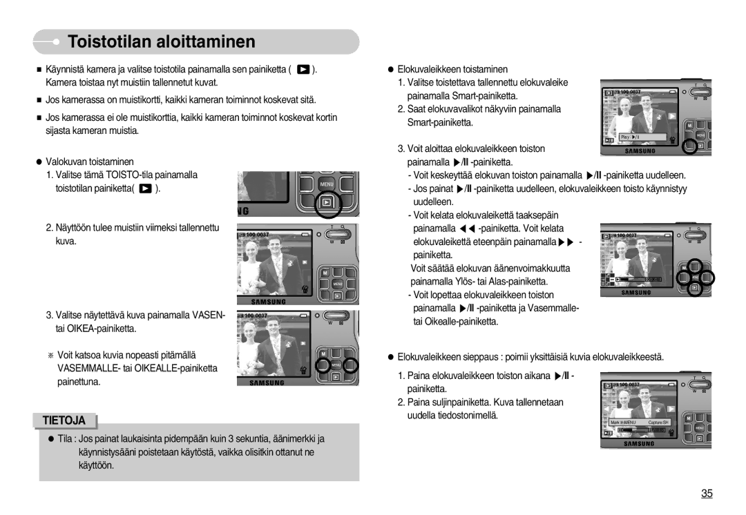 Samsung EC-L70ZZSBB/E1, EC-L70ZZBBA/DE manual Toistotilan aloittaminen 