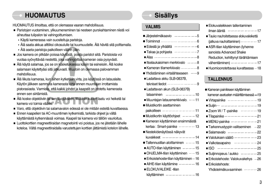 Samsung EC-L70ZZSBB/E1, EC-L70ZZBBA/DE manual Sisällys, Iso 