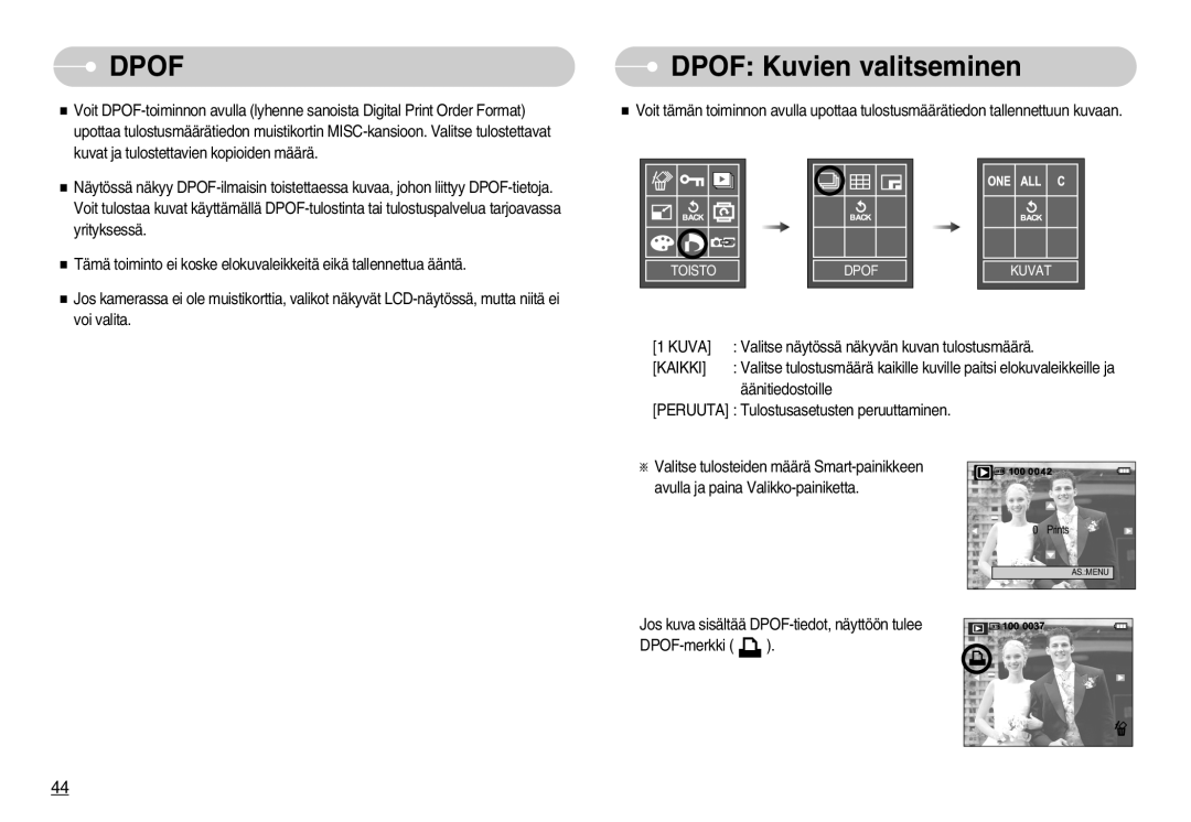 Samsung EC-L70ZZBBA/DE, EC-L70ZZSBB/E1 manual Dpof Kuvien valitseminen 