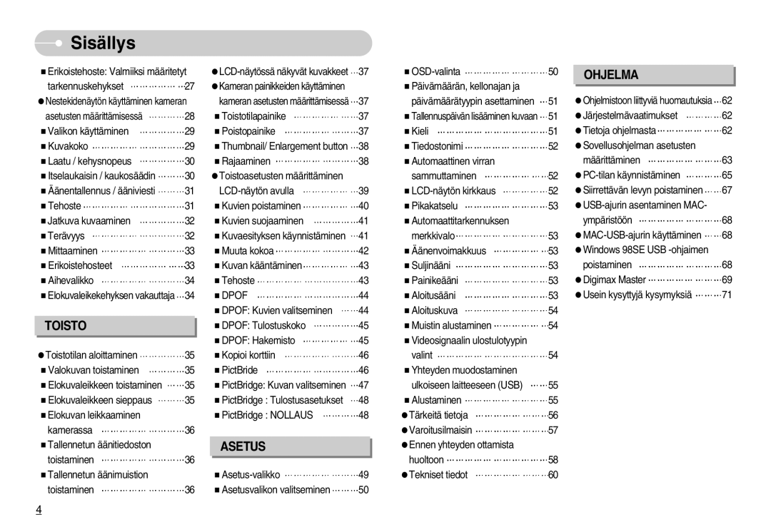 Samsung EC-L70ZZBBA/DE, EC-L70ZZSBB/E1 manual Toisto, Dpof 