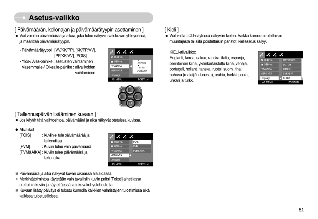 Samsung EC-L70ZZSBB/E1, EC-L70ZZBBA/DE manual Päivämäärän, kellonajan ja päivämäärätyypin asettaminen 