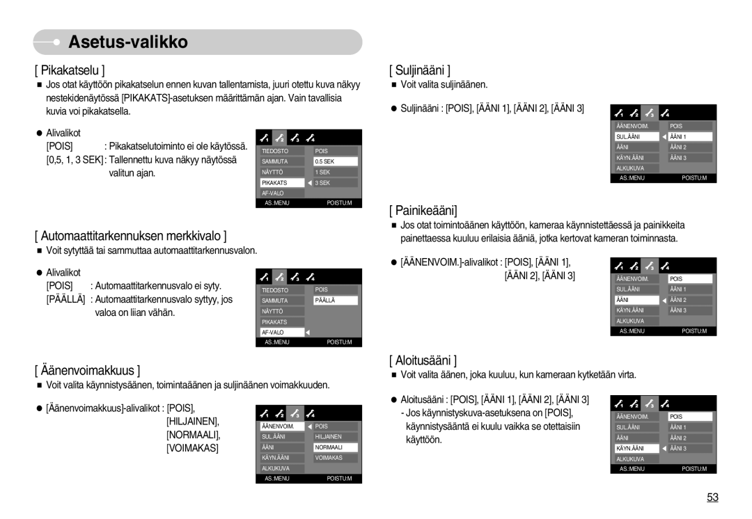 Samsung EC-L70ZZSBB/E1, EC-L70ZZBBA/DE manual Painikeääni 