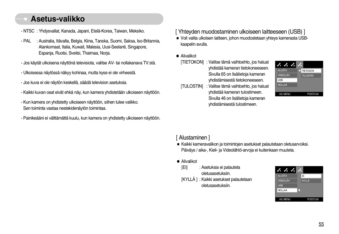 Samsung EC-L70ZZSBB/E1, EC-L70ZZBBA/DE manual Yhteyden muodostaminen ulkoiseen laitteeseen USB 