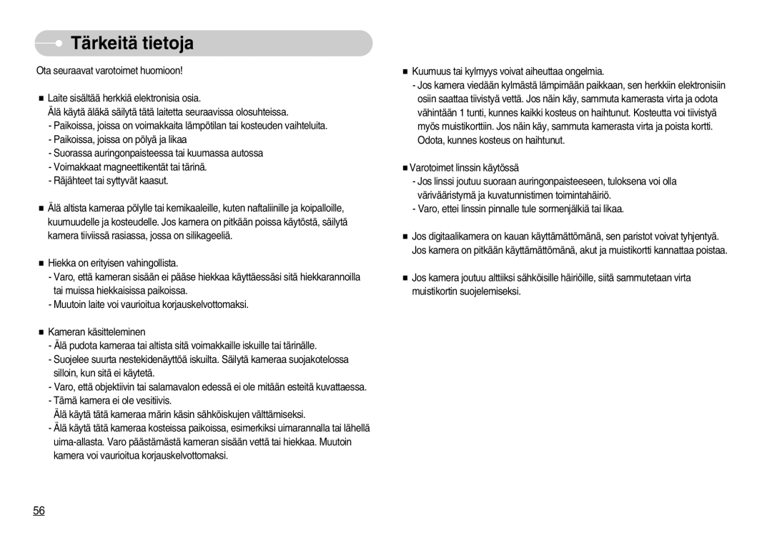 Samsung EC-L70ZZBBA/DE, EC-L70ZZSBB/E1 manual Tärkeitä tietoja 